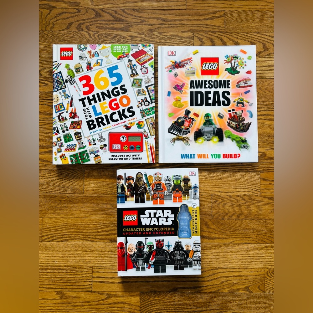 3 Lego Hardcover Books: 365 Things To Do, Awesome Ideas, Star Wars Encyclopedia